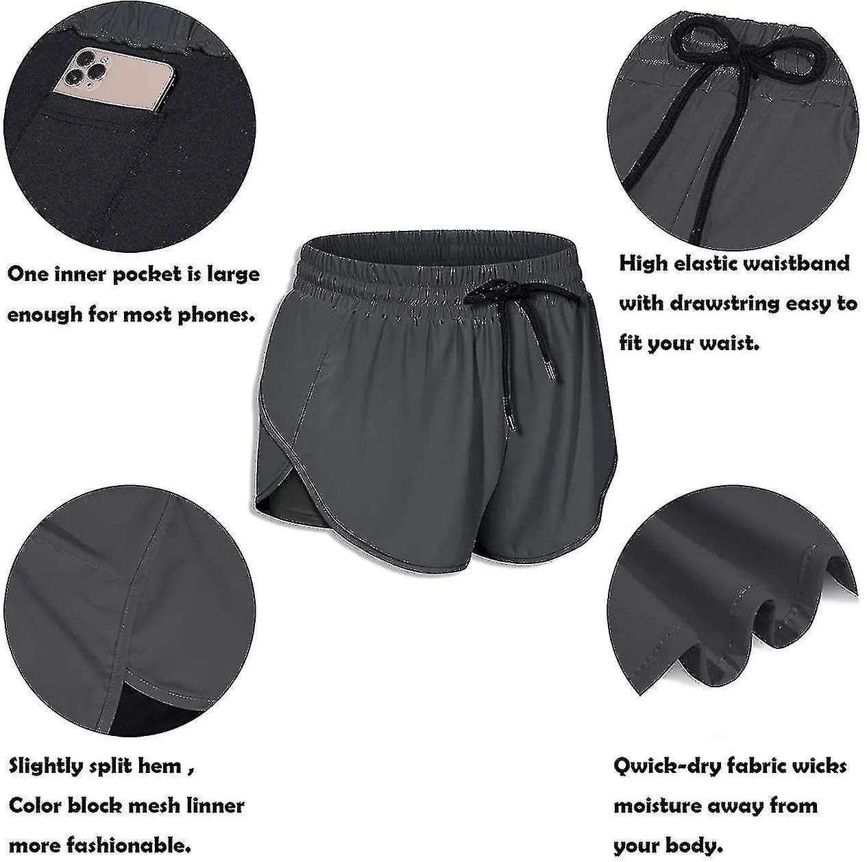 Pantalones cortos deportivos de cintura con cordón para mujer forrados dentro del bolsillo