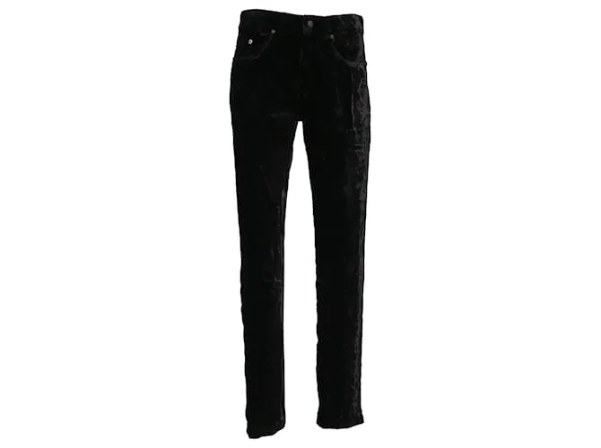 Pantalones slim de cupro negro efecto terciopelo Saint Laurent 