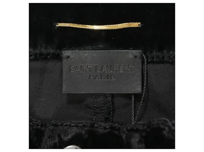 Pantalones slim de cupro negro efecto terciopelo Saint Laurent 