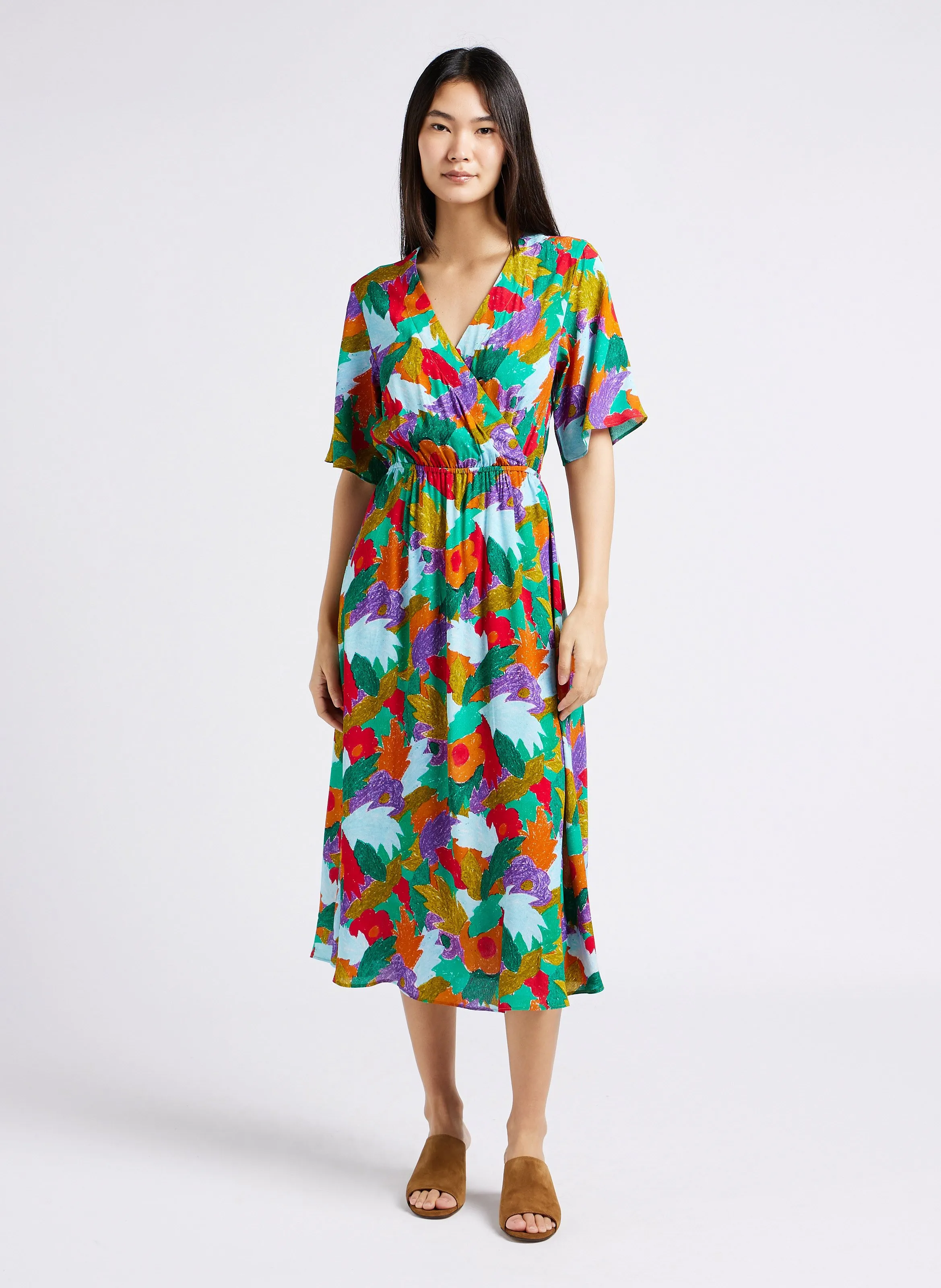PATIENCE  VESTIDO MIDI FLUIDO EN MULTICOLOR