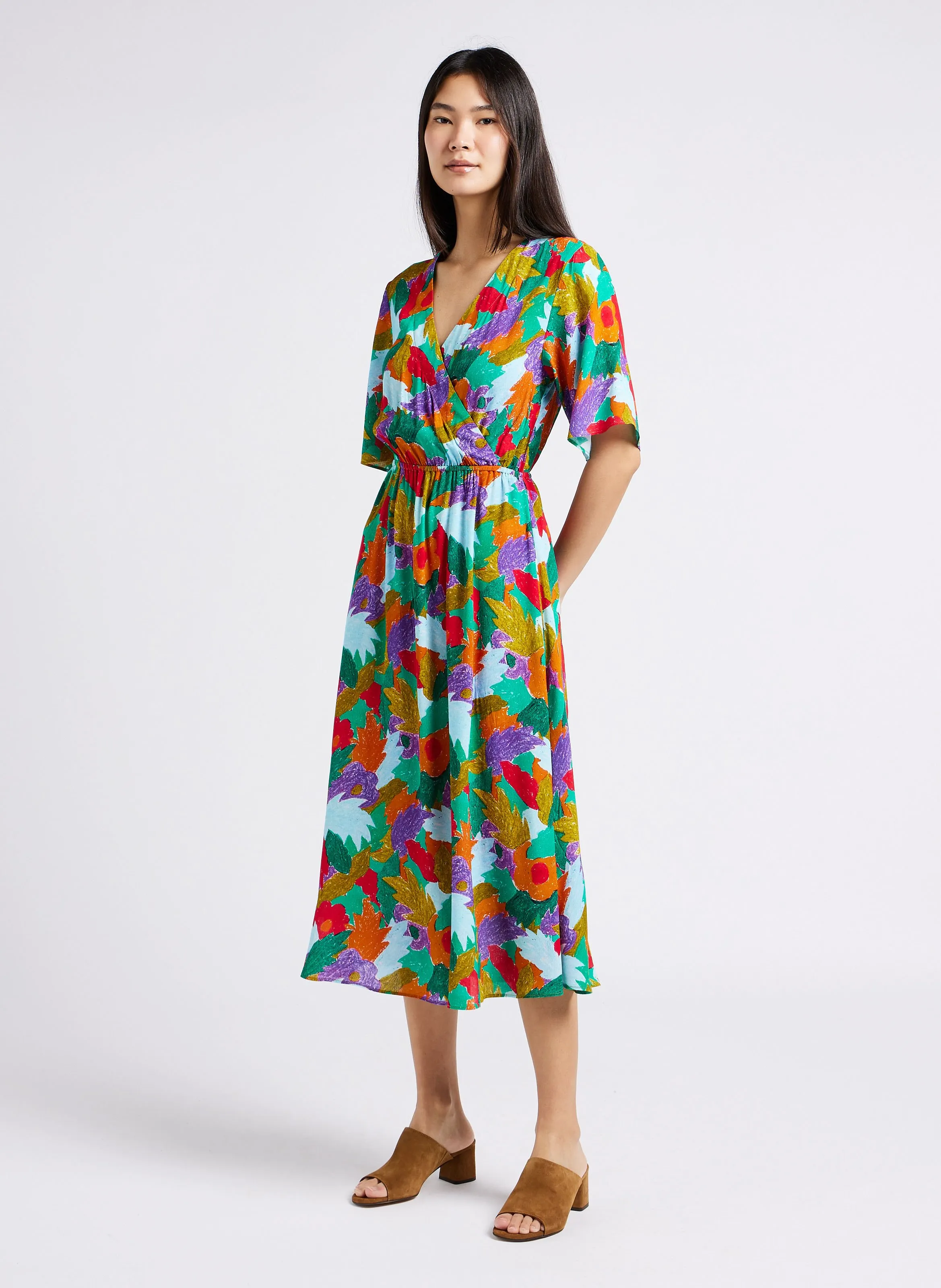 PATIENCE  VESTIDO MIDI FLUIDO EN MULTICOLOR