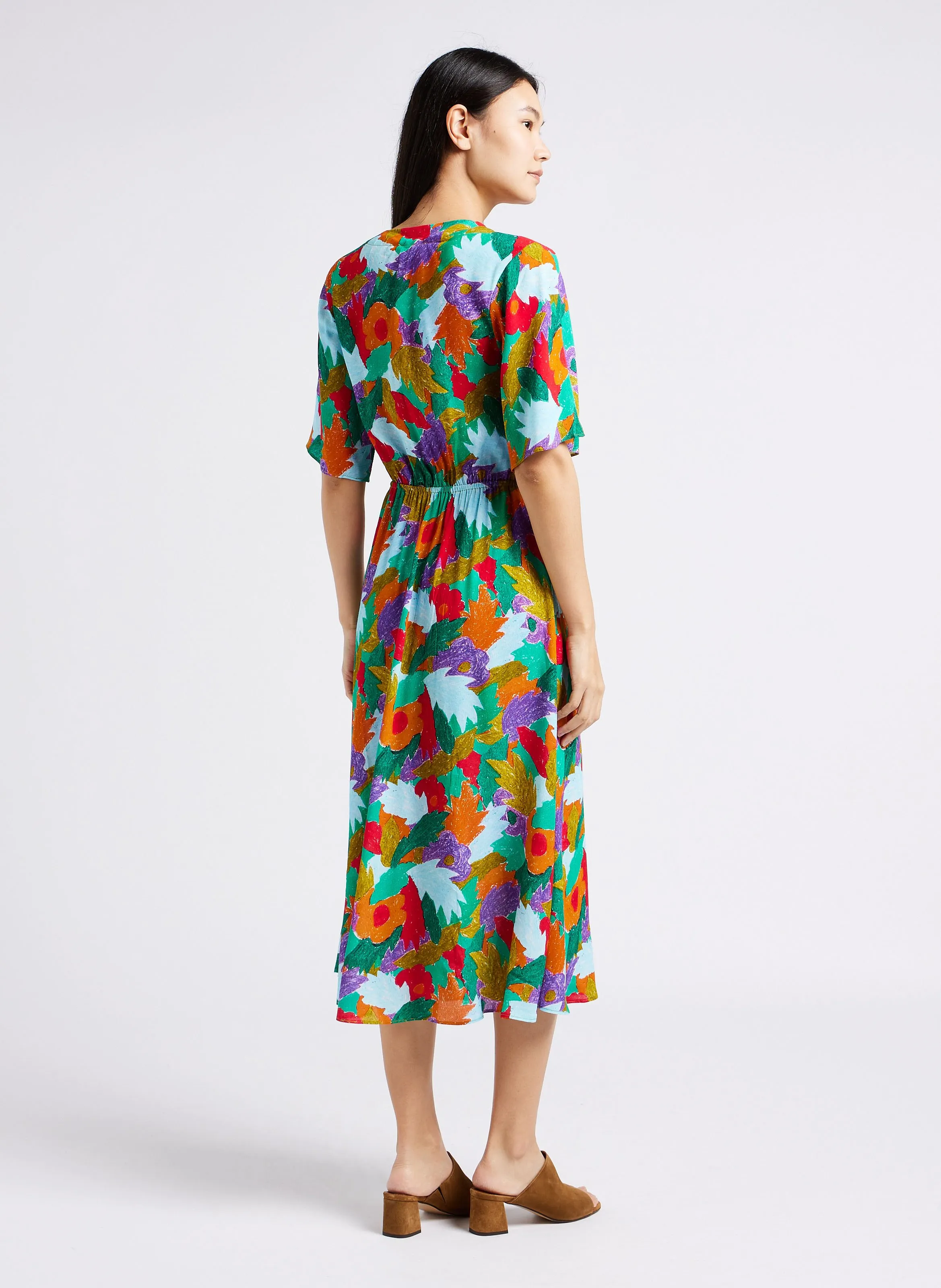PATIENCE  VESTIDO MIDI FLUIDO EN MULTICOLOR