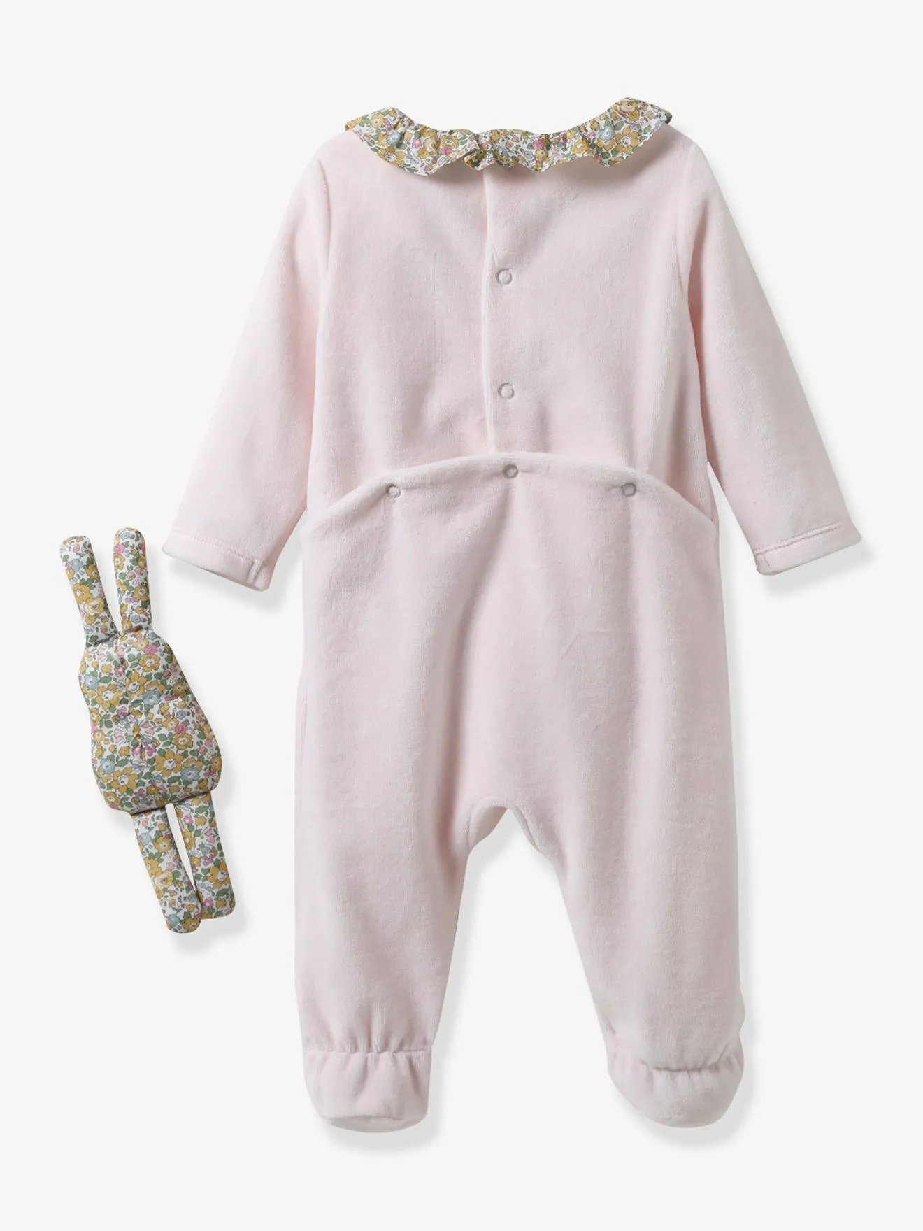 Pelele de terciopelo + doudou de tejido Liberty para bebé CYRILLUS