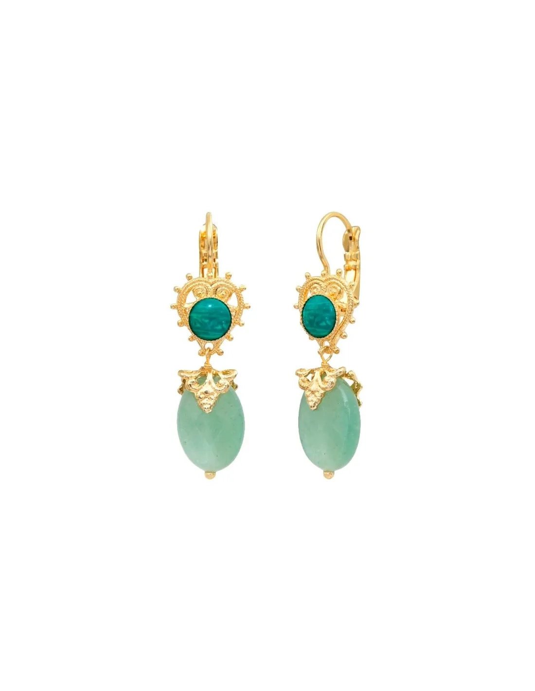 Pendientes aventurina y cabujón verde