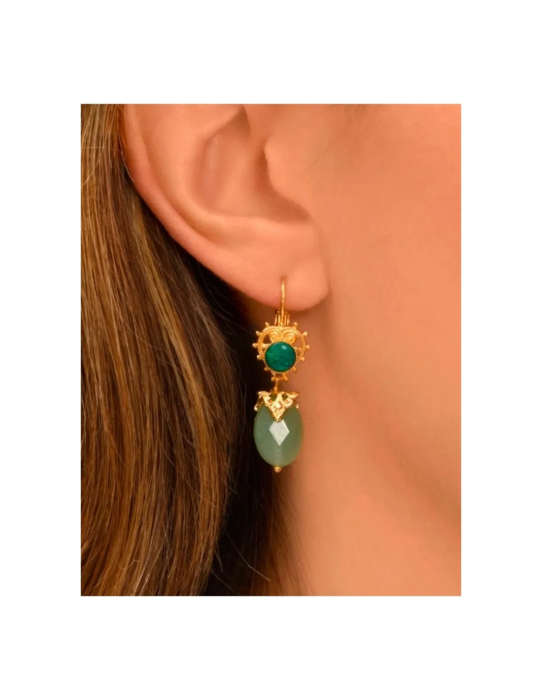 Pendientes aventurina y cabujón verde