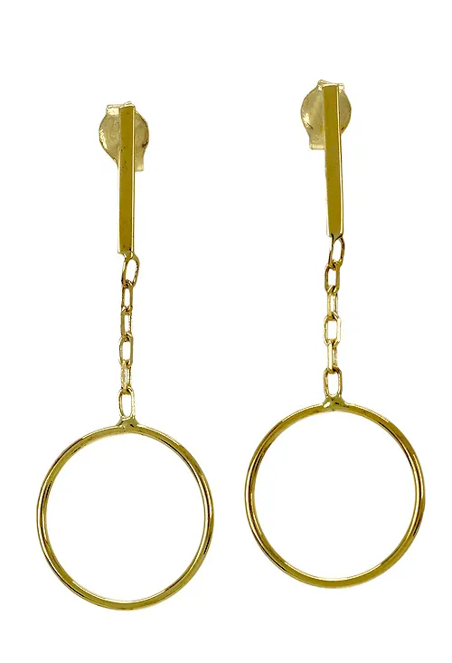 PENDIENTES DE ORO 18K CIRCULO DE ORO COLGANDO DE CADENA 030_NO61