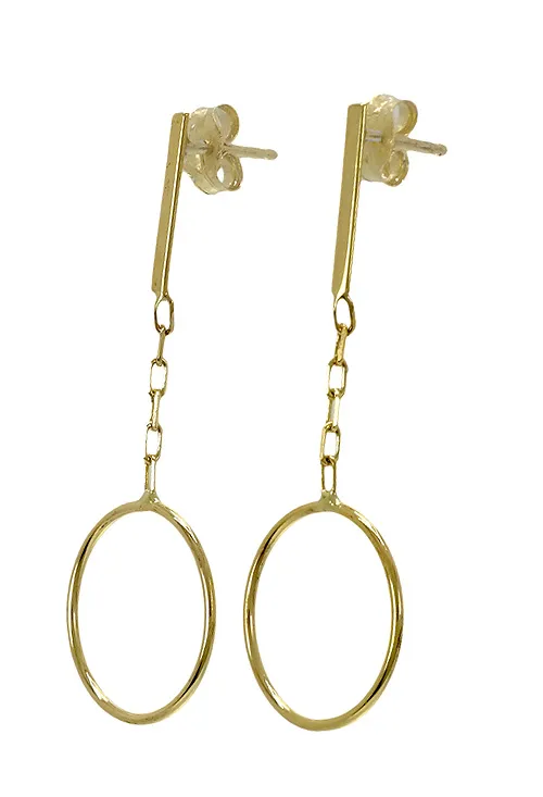 PENDIENTES DE ORO 18K CIRCULO DE ORO COLGANDO DE CADENA 030_NO61