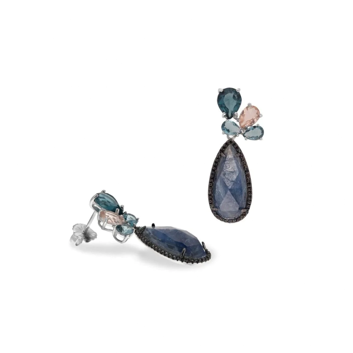 Pendientes de piedra natural diseño simétrico tonos azules