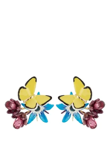 Pendientes flor azul y mariposa amarilla