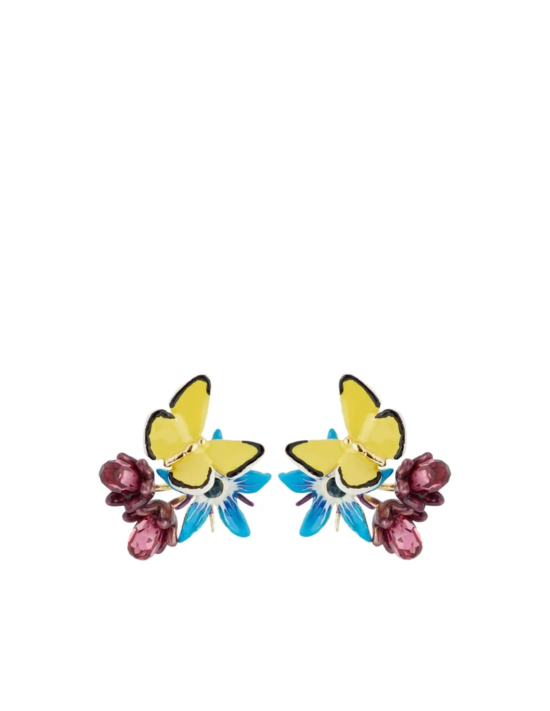 Pendientes flor azul y mariposa amarilla