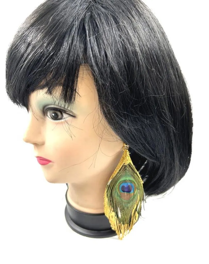 PENDIENTES LARGOS DE PLUMA AUTENTICA PAVO REAL PRESERVADA