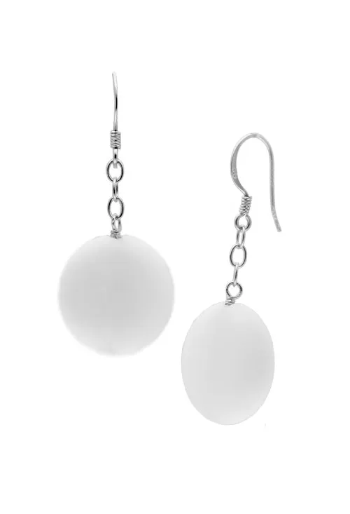 Pendientes largos plata y ágata blanca