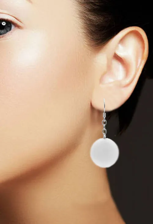 Pendientes largos plata y ágata blanca