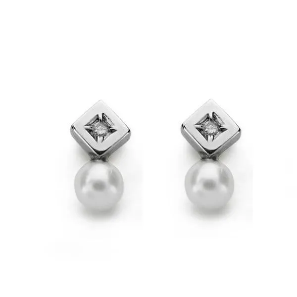 Pendientes Oro Blanco Diamantes y Perla