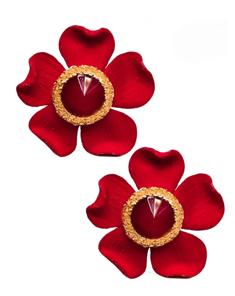 PENDIENTES ROJOS CON PRECIOSA FLOR VINTAGE LOOK