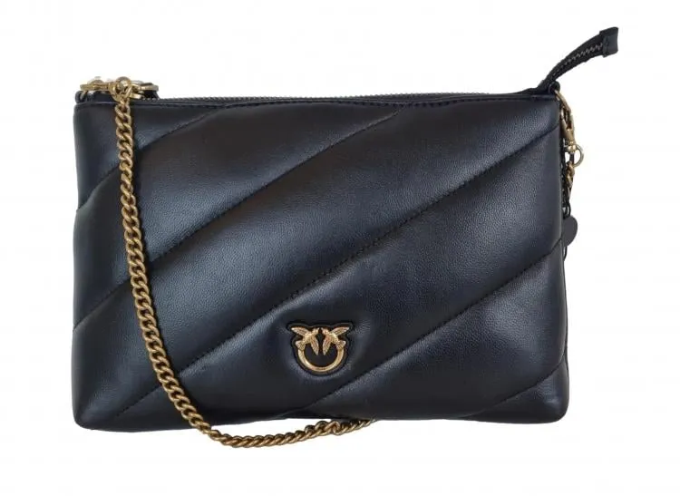 PINKO bolso de hombro maxi acolchado clásico plano 1P22Y9 A03J Z99Q cuero negro