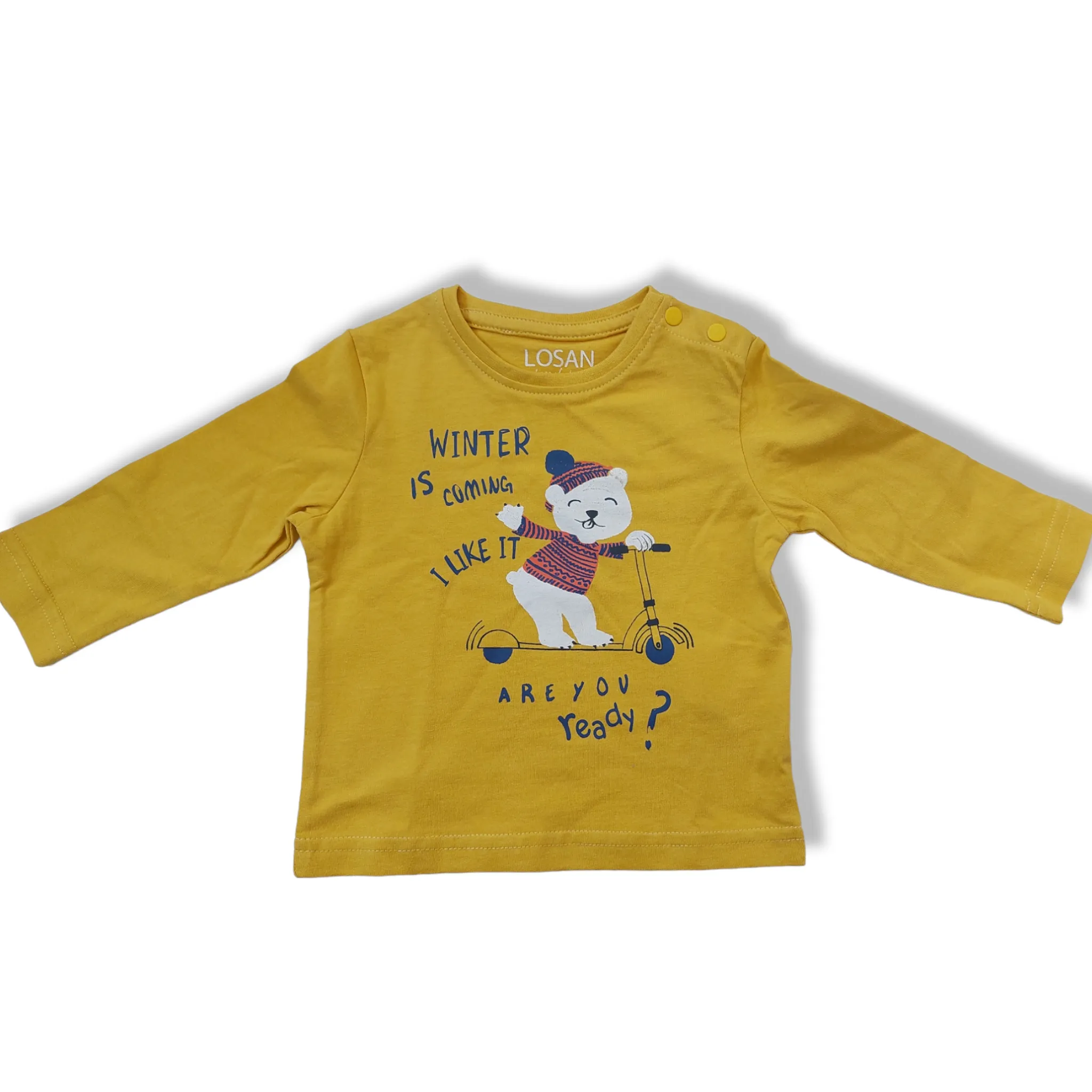 Playera amarilla oso  “WINTER IS COMING I LIKE IT ARE YOU READY” bebé niño losan