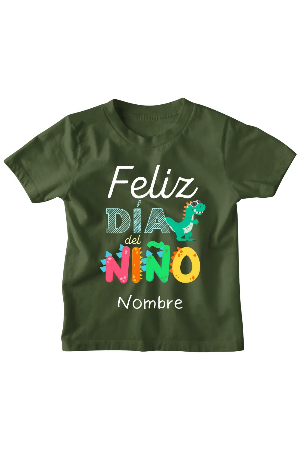 Playera Kids . Feliz día del nio dino (nombre personalizado)