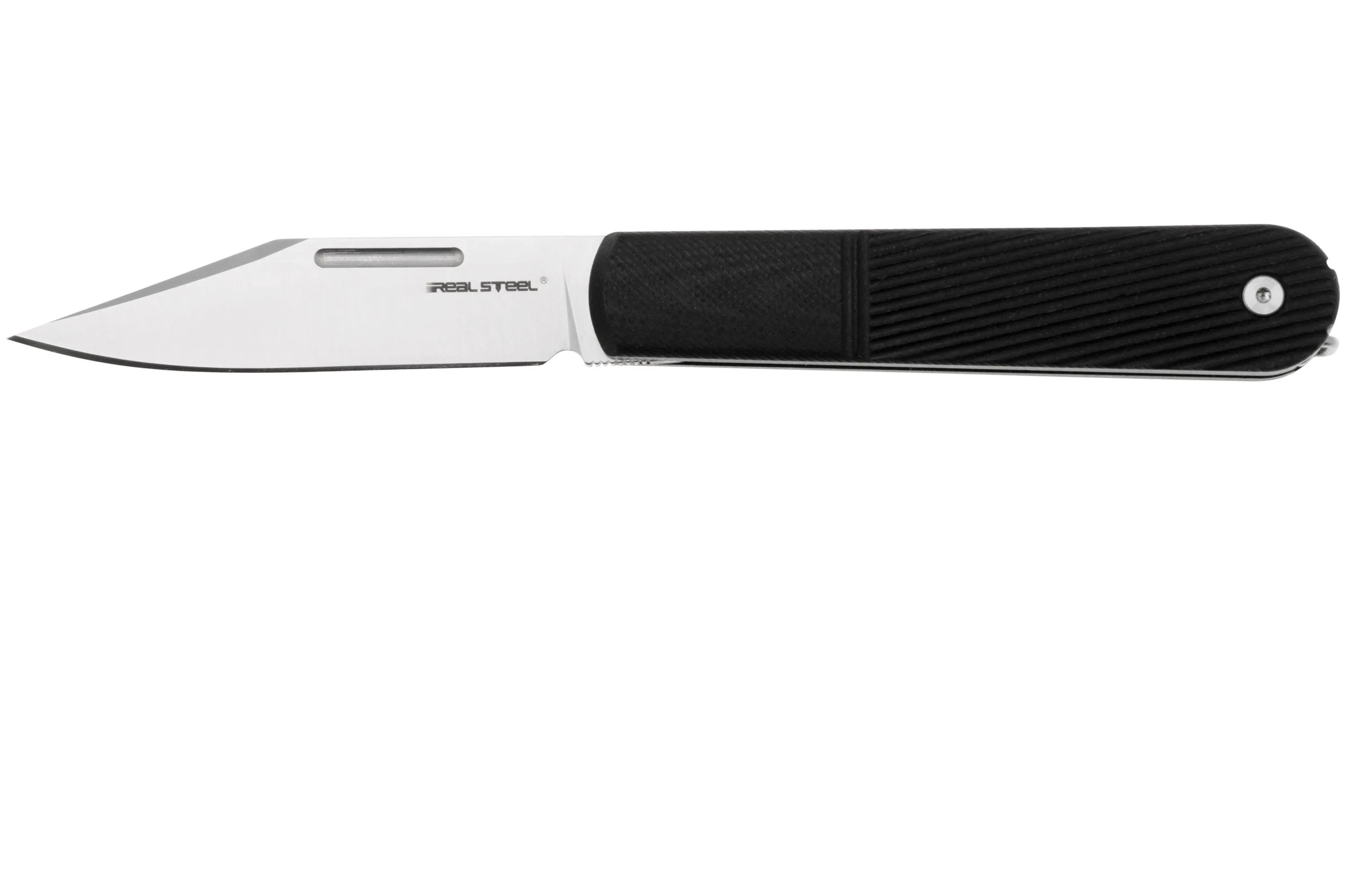 Real Steel Barlow RB5, 8022B Clippoint N690, Black G10, navaja slipjoint