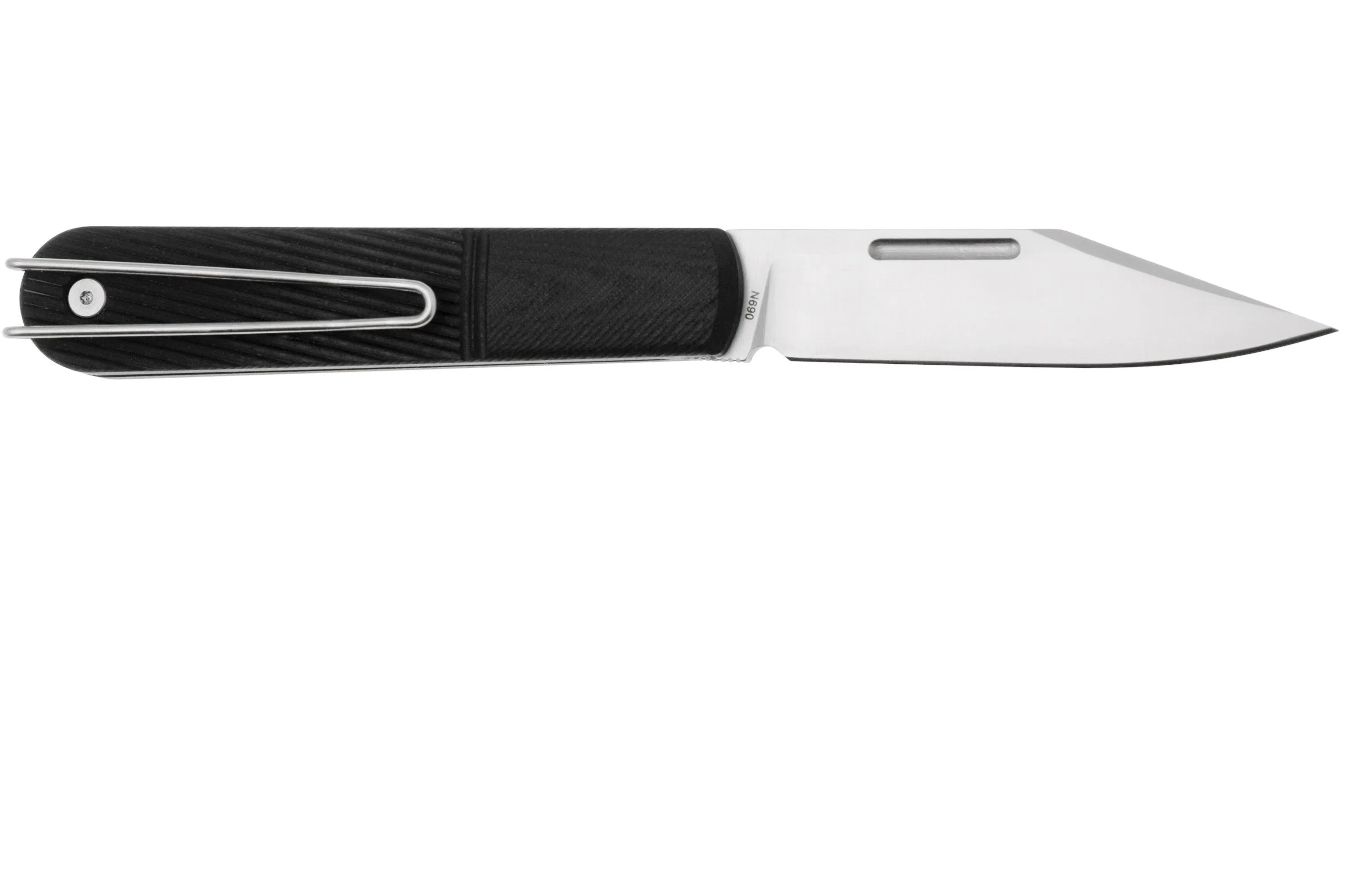 Real Steel Barlow RB5, 8022B Clippoint N690, Black G10, navaja slipjoint