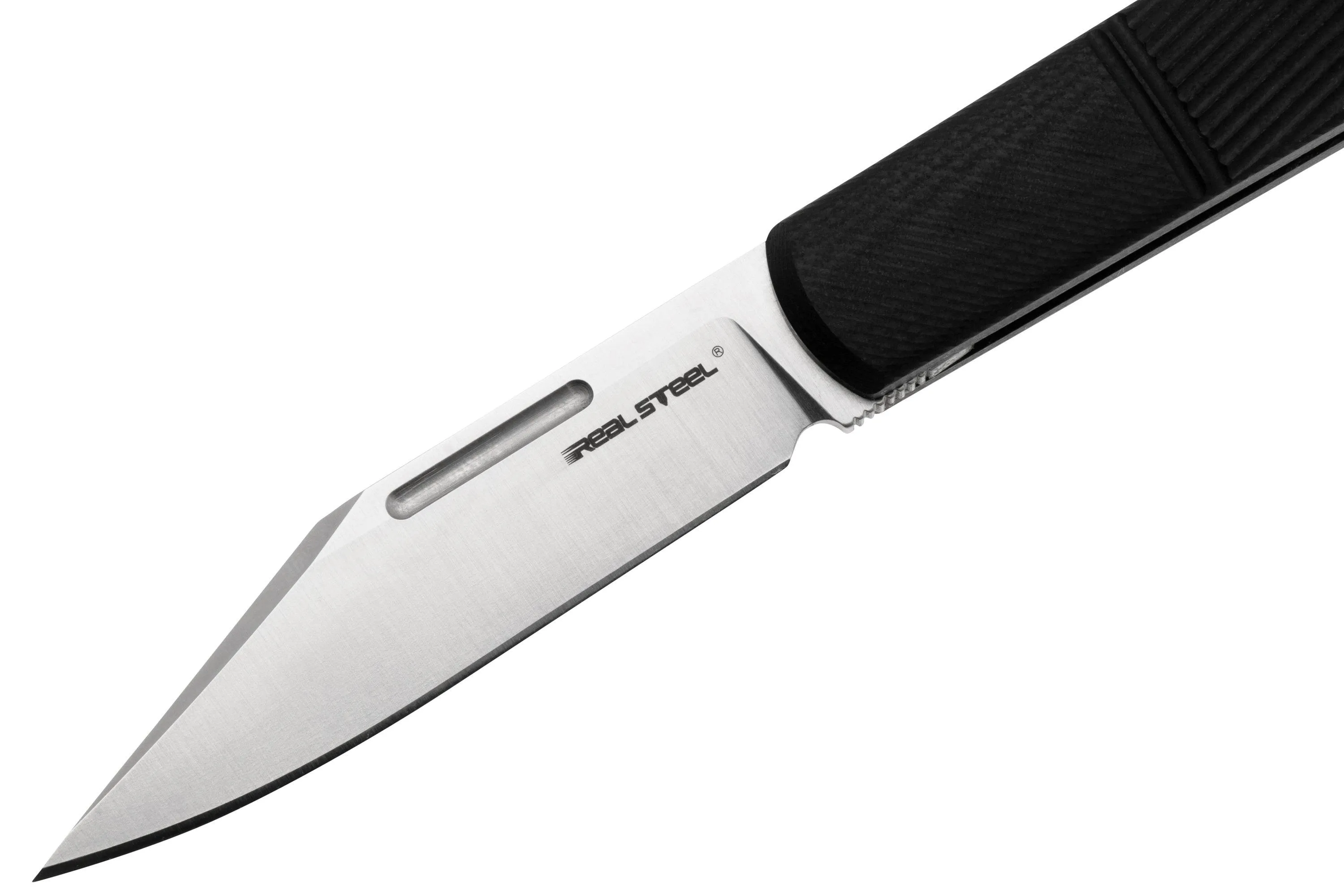 Real Steel Barlow RB5, 8022B Clippoint N690, Black G10, navaja slipjoint