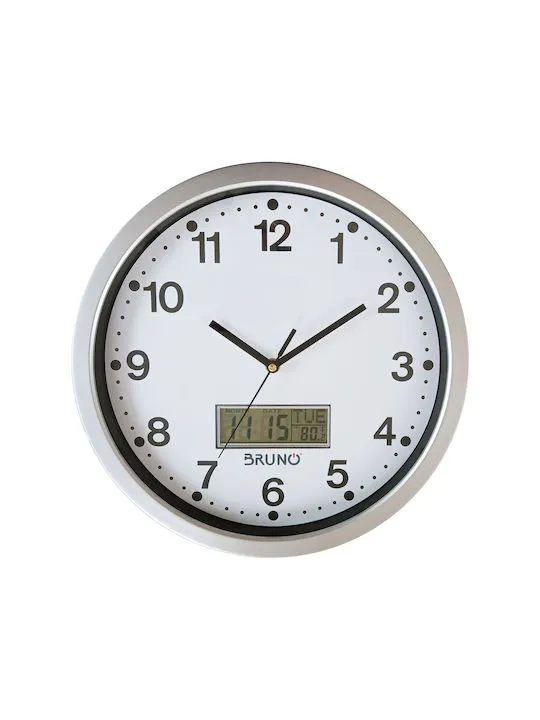 RELOJ DE PARED BRUNO BRN0123 CON FECHA Y TEMPERATURA, 35 CM, BLANCO