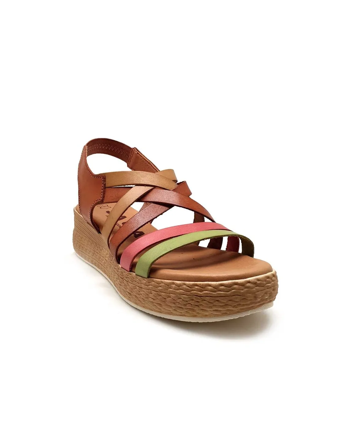 SAGA SANDALIA PIEL MUJER CON ELÁSTICO TRASERO, TIRAS DE COLORES Y CUÑA IMITACIÓN YUTE M202BALI