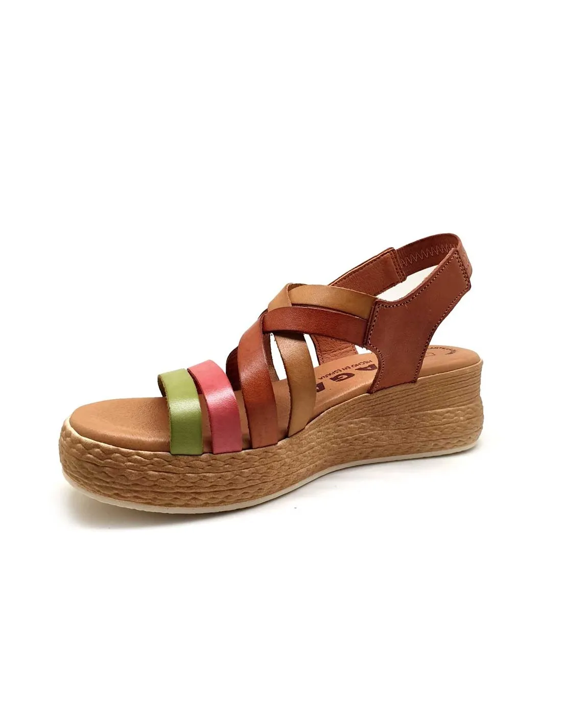 SAGA SANDALIA PIEL MUJER CON ELÁSTICO TRASERO, TIRAS DE COLORES Y CUÑA IMITACIÓN YUTE M202BALI