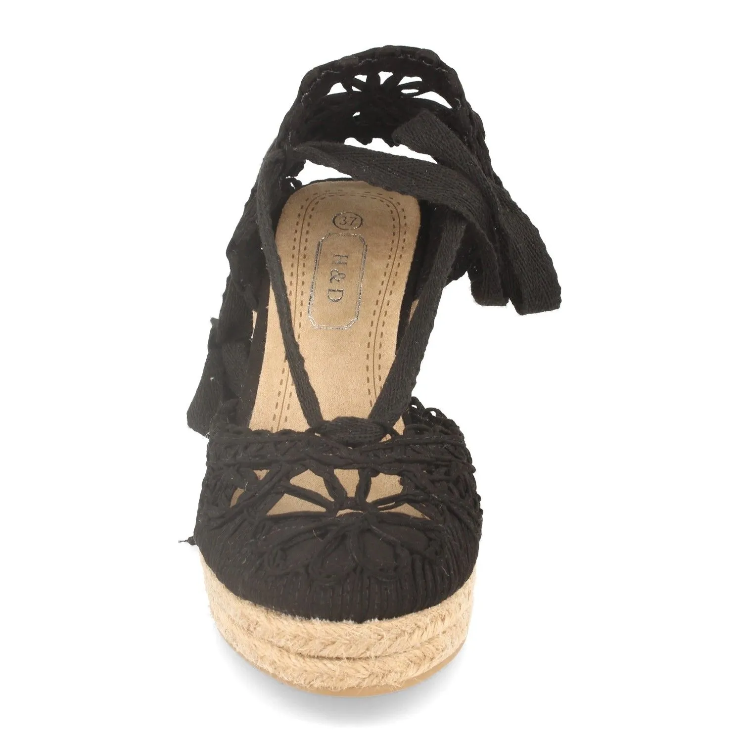 SANDALIAS DE CUñA MEDIA EN YUTE CIERRE LAZOS PARA MUJER COLOR NEGRO YZ1953