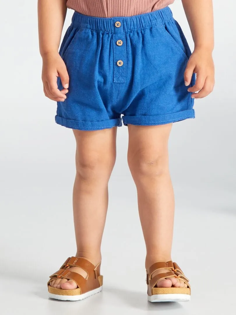 SHORT LISO DE ALGODóN Y LINO  AZUL