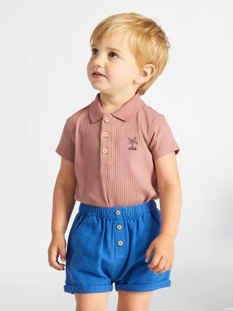 SHORT LISO DE ALGODóN Y LINO  AZUL