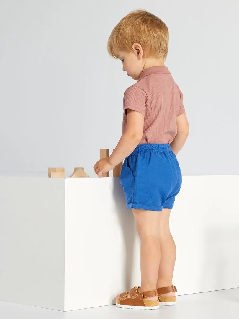 SHORT LISO DE ALGODóN Y LINO  AZUL