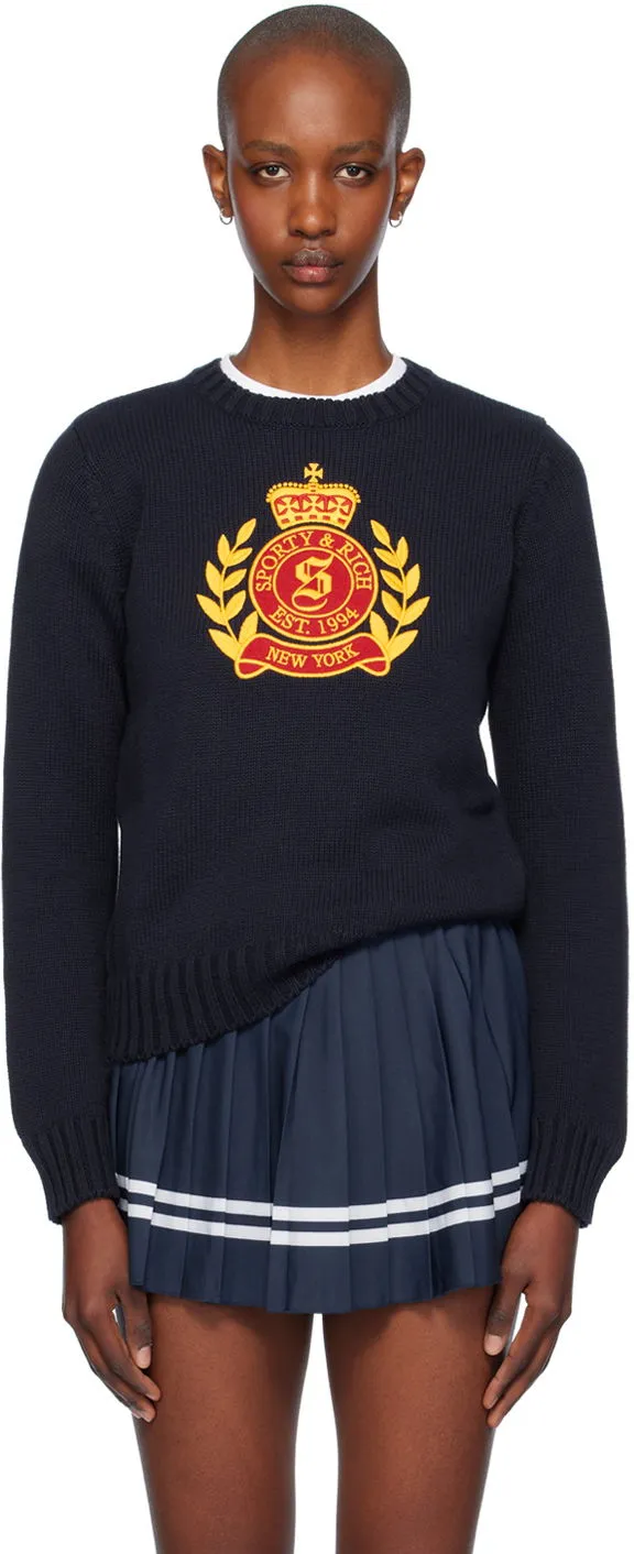 Sporty & Rich Crest Knitted Crewneck Sweater