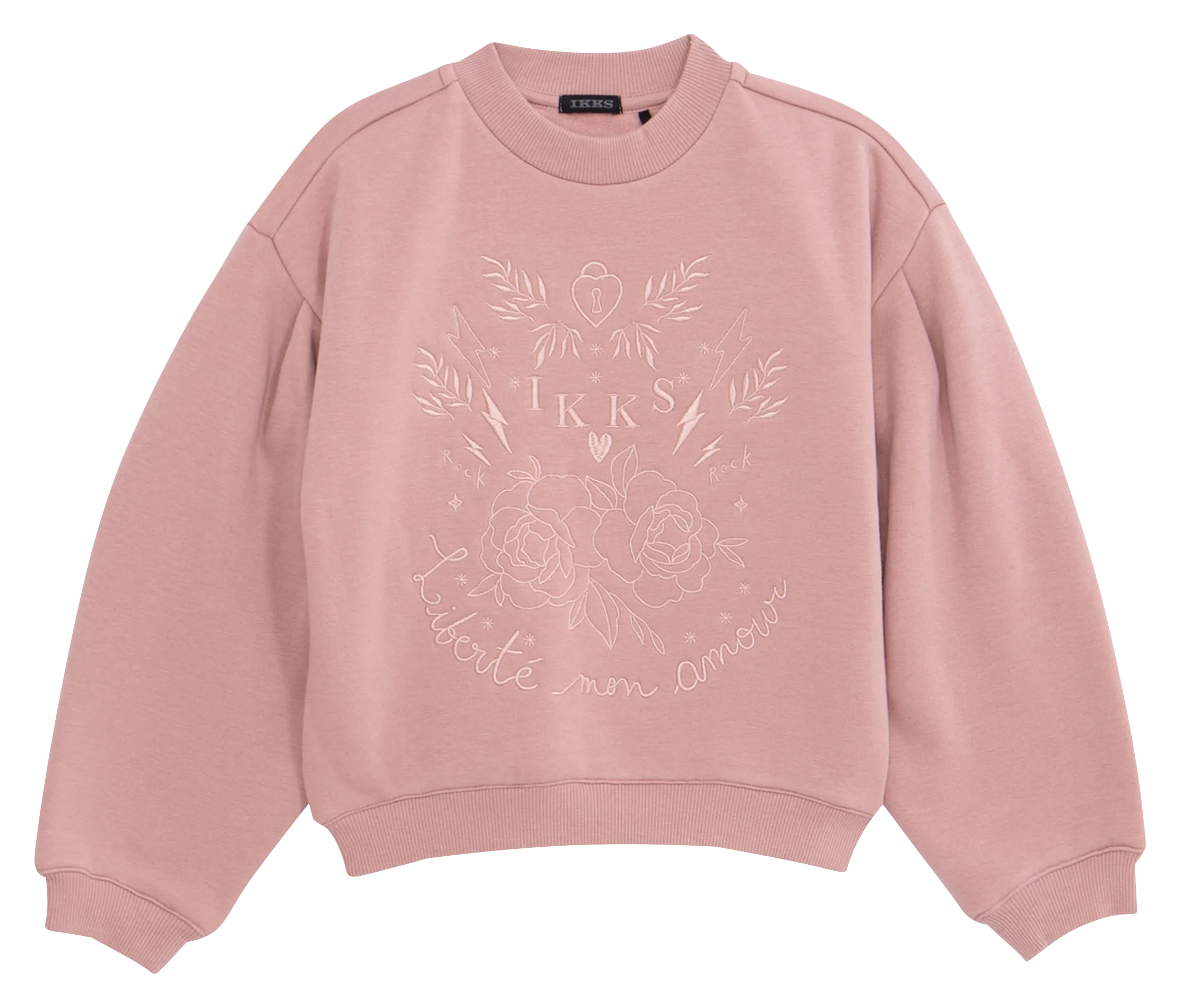 Sudadera amplia con cuello redondo bordado en rosa