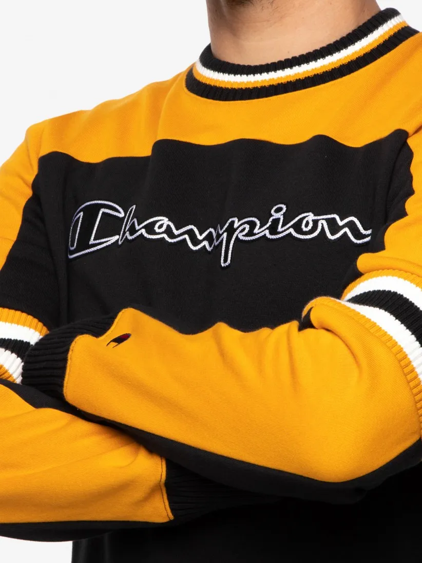 SUDADERA CHAMPION HOMBRE CUELLO REDONDO NECK BOX HOODIE REF. 213420KK004 BLKSU NEGRA Y AMARILLA