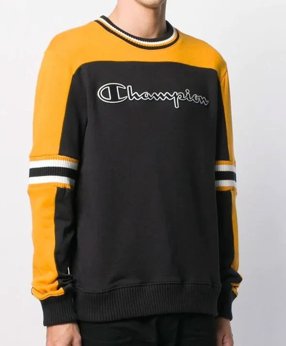 SUDADERA CHAMPION HOMBRE CUELLO REDONDO NECK BOX HOODIE REF. 213420KK004 BLKSU NEGRA Y AMARILLA