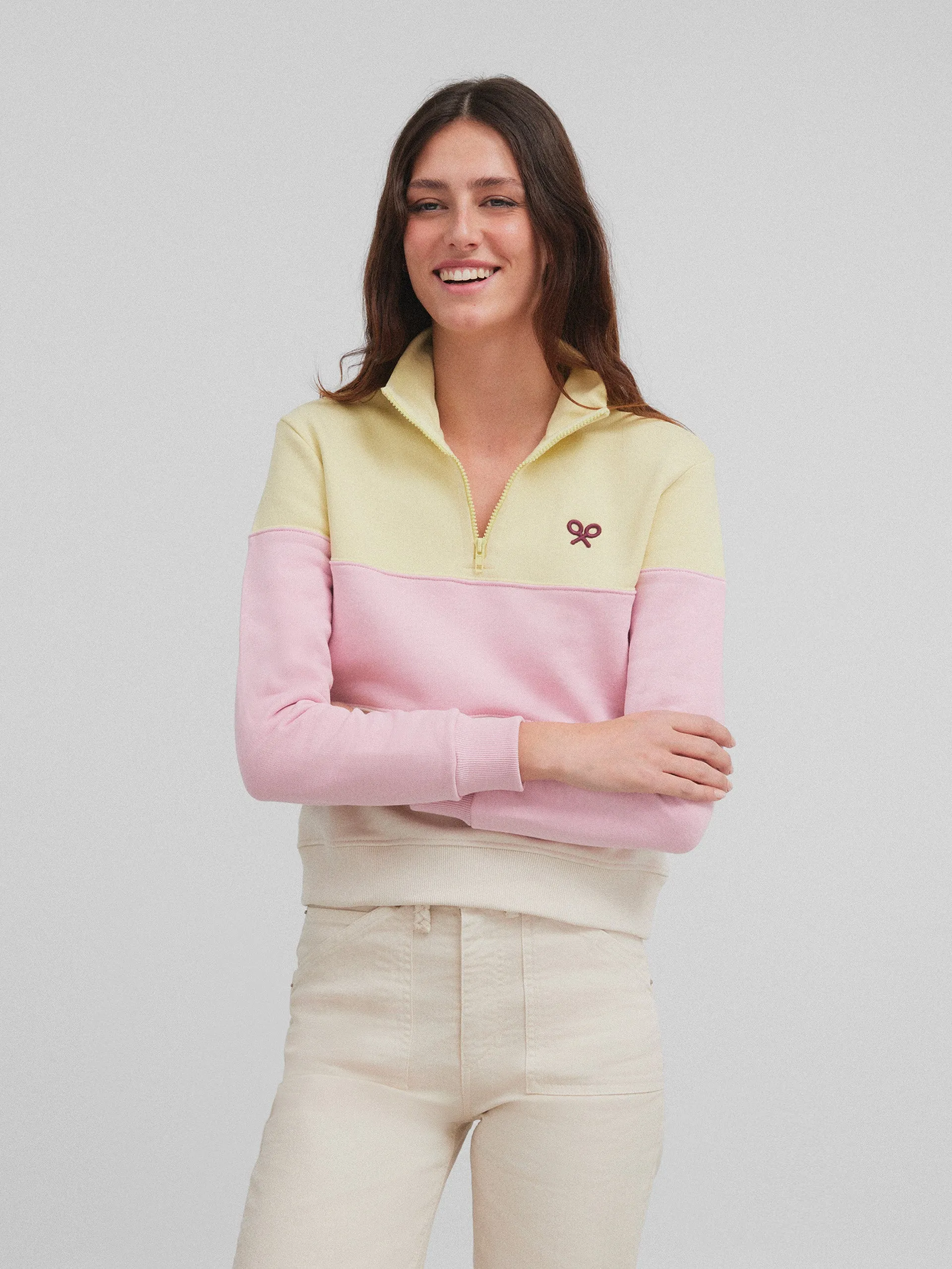 Sudadera woman tricolor amarillo y rosa