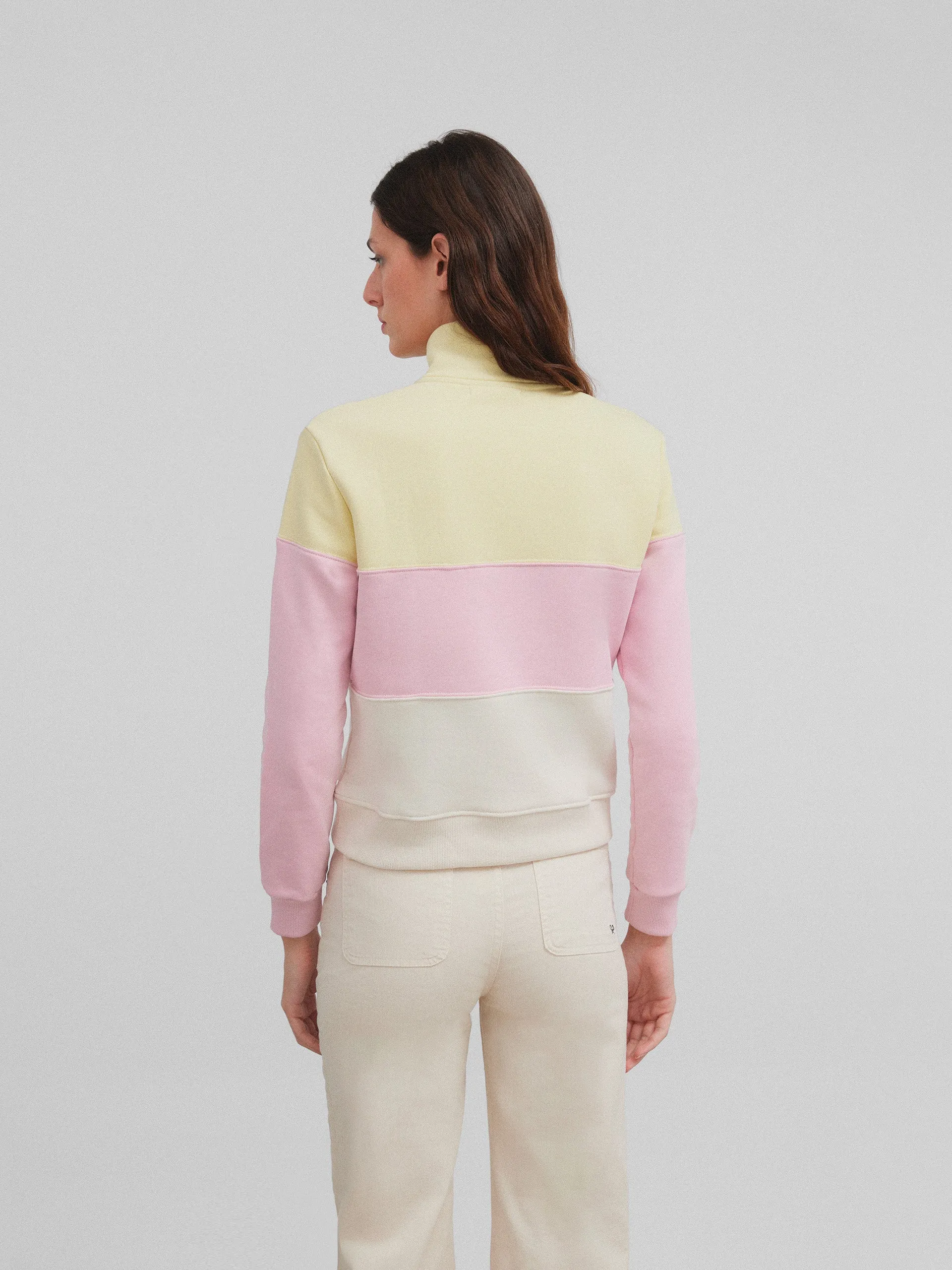 Sudadera woman tricolor amarillo y rosa