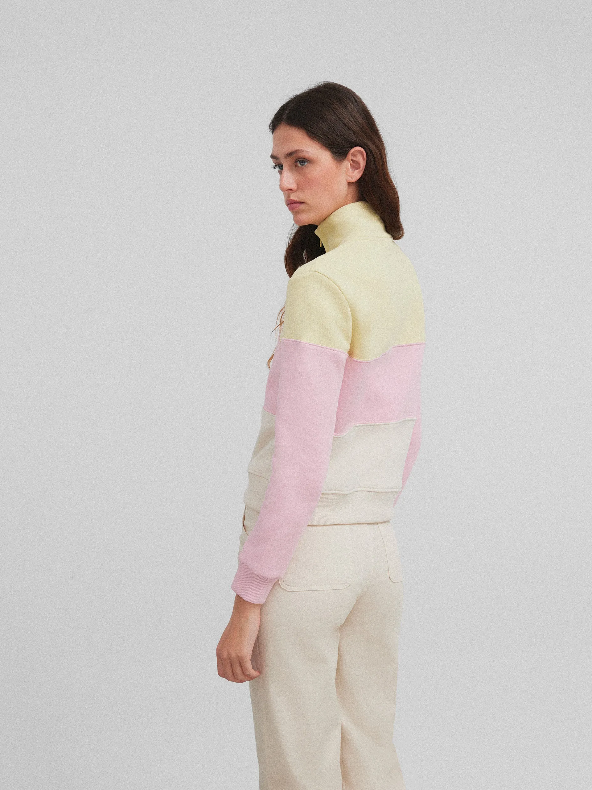 Sudadera woman tricolor amarillo y rosa