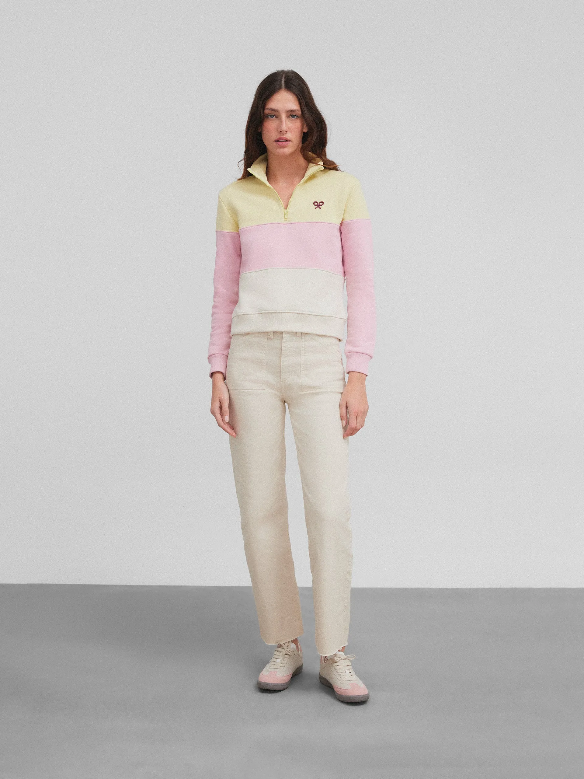 Sudadera woman tricolor amarillo y rosa