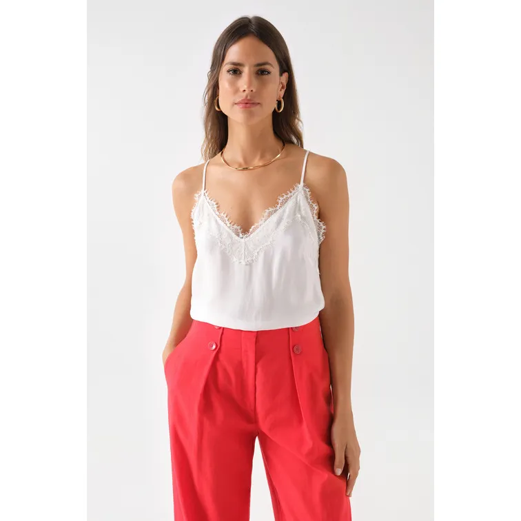 TOP DE SATÉN CON DETALLE DE ENCAJE MUJER SALSA