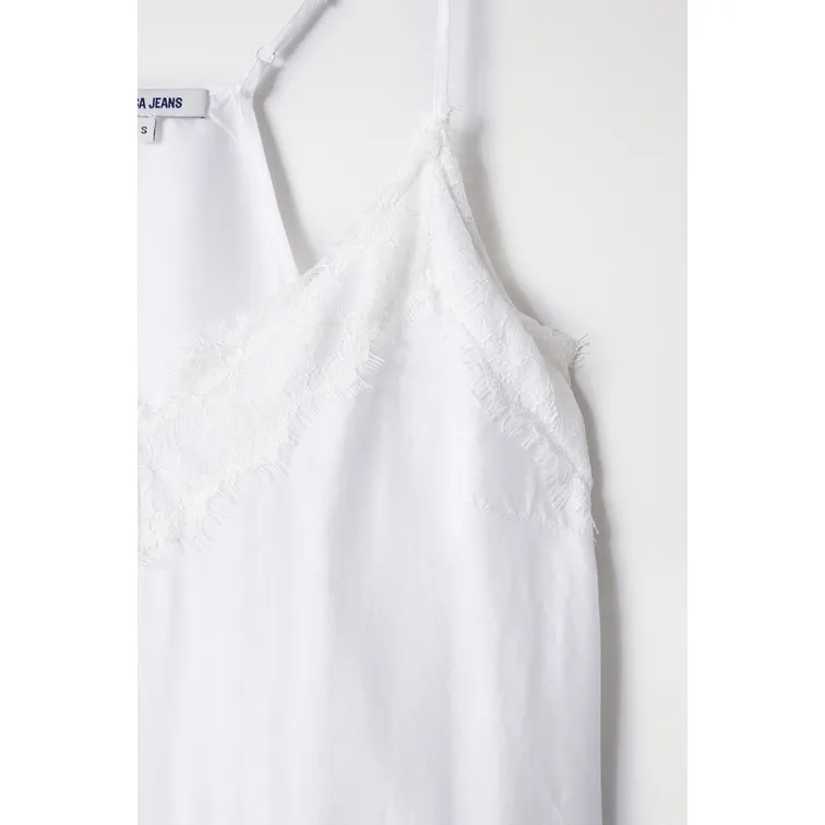 TOP DE SATÉN CON DETALLE DE ENCAJE MUJER SALSA
