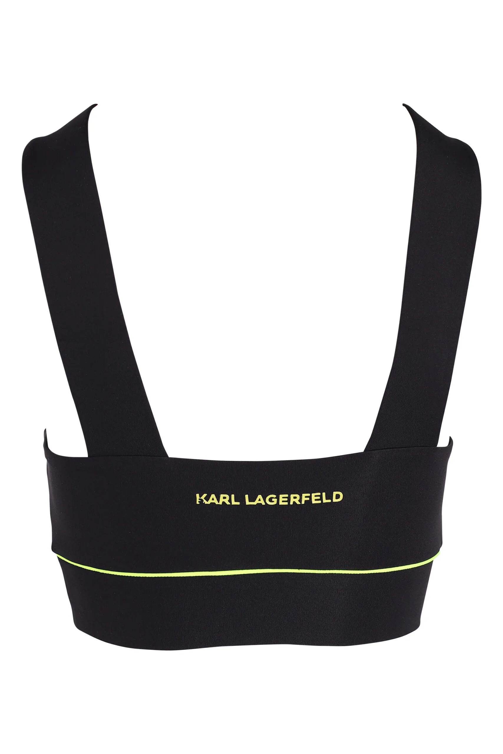 Top negro con logo redondo y linea amarilla