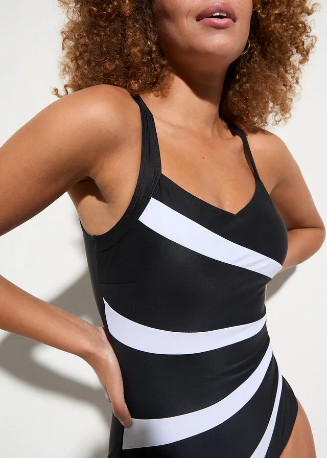 TRAJE DE BAñO CON GRAN EFECTO MOLDEADOR NEGROBLANCO