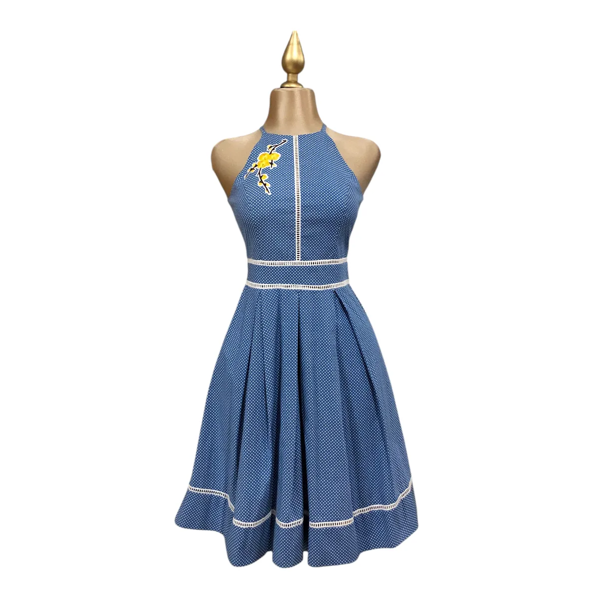 Vestido Color Azul Estampado Flor Amarilla POET COUTURE
