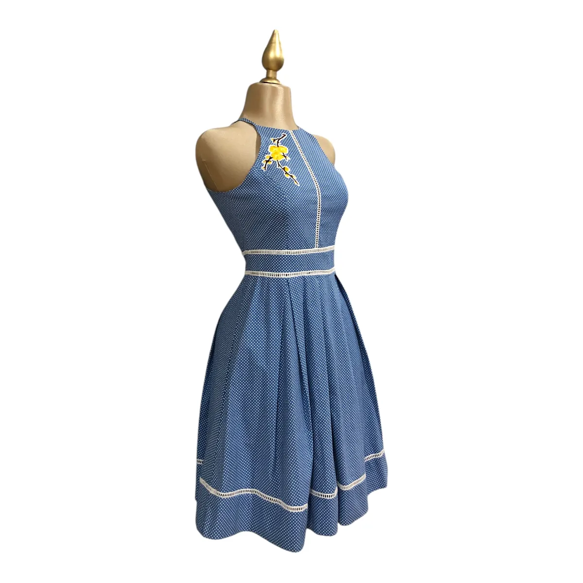 Vestido Color Azul Estampado Flor Amarilla POET COUTURE