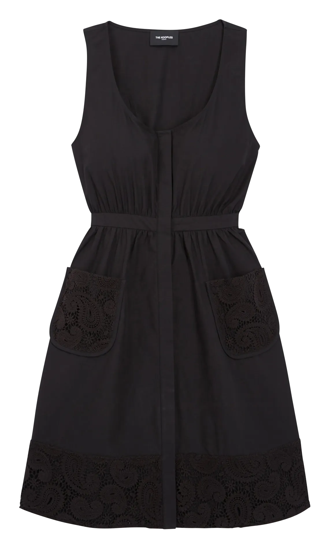 Vestido corto de algodón con cuello redondo en negro