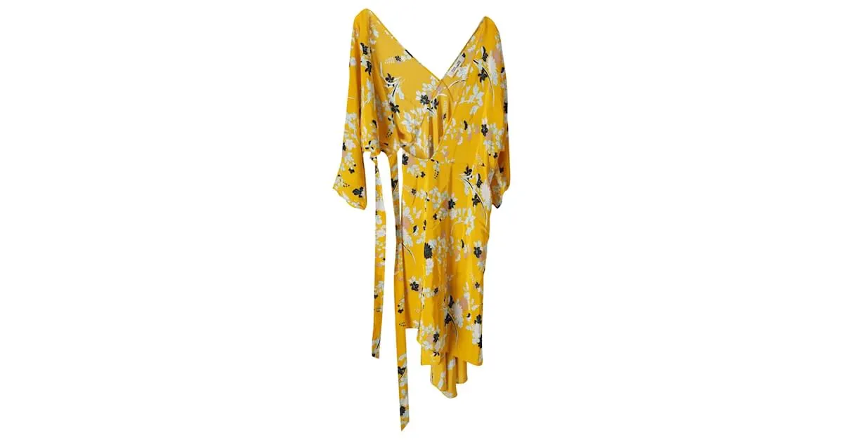 Vestido cruzado con estampado floral en seda amarilla de Diane Von Furstenberg Amarillo 