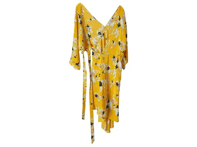 Vestido cruzado con estampado floral en seda amarilla de Diane Von Furstenberg Amarillo 