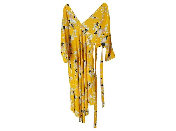 Vestido cruzado con estampado floral en seda amarilla de Diane Von Furstenberg Amarillo 